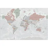 PosterMonkey Wanddecoratie - Wereldkaart - Vintage - Pastel - Aarde - Grijs - Educatief - 90x60 cm - Poster