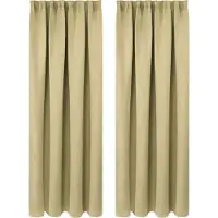Kamyra Gordijnen - 2 stuks - Linnen - 100% Polyester - Gordijnroede/Gordijn/Vitrage - Verduisterend & Thermisch - Beige - 135x225cm