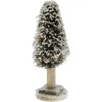 Dijk Natural Collections Kerstboom met lampjes en sneeuw - groen op hout - ↑30 cm / ⌀ 10 cm