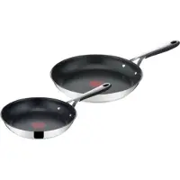 Tefal Jamie Oliver Kitchen Essentials pannen set, braadpannen Ø24+28 cm, geschikt voor inductie, roestvrij staal, siliconen handgrepen