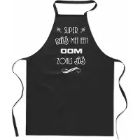 Mijncadeautje Super blij met - Oom - keukenschort - kookschort - BBQ schort - 100% katoen - leeftijd - geboortejaar - verjaardag en feest - cadeau - kado - unisex - zwart