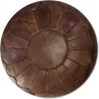 Poufs&Pillows Poef Rond (XL) - Chocolade bruin - Poef Leer - Handgemaakt - Ø60 x 35cm - Gevuld geleverd