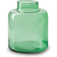 Jodeco Bloemenvaas Willem - transparant groen glas - 19 x 17 cm - fles vorm vaas