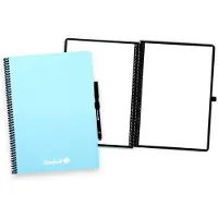 Bambook Colourful uitwisbaar notitieboek - Blauw - A4 - Blanco pagina's - Duurzaam, herbruikbaar whiteboard schrift - Met 1 gratis stift