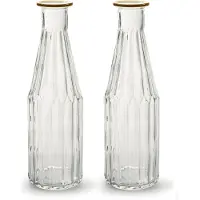 Jodeco - Bloemenvaas Marseille - 2x - Fles model - glas - transparant/goud - H25 x D7 cm