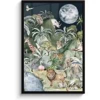 PosterMonkey Poster in fotolijst kinderen - Kinderen - Jungle - Natuur - Dieren - Planten - Waterverf - Kinderkamer decoratie - 60x90 cm - Wanddecoratie jongens - Kinderposter