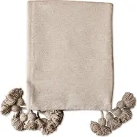 Poufs&Pillows Dekentje - pompom deken beige – Ideaal als sprei voor je bed of deken voor op de bank - 180 x 300cm - Plaid woon- en slaapkamer