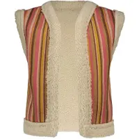 B.NOSY gestreept gilet Gwen ecru/roze/geel Meisjes Teddy Ronde hals Streep - maat 98/116