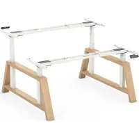 Worktrainer - OakDesk Dubbel Zit Sta Bureau - Hoogte 73,5 - 137,5 cm - Breedte 107,5 - 180 cm – Wit/Eiken - Memory Bediening - In Hoogte Verstelbaar Bureau Duo Onderstel - Elektrisch Frame