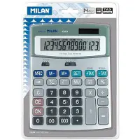 Milan Blister Pack Grey Metal Colour 14 Digit Calculator Zilver