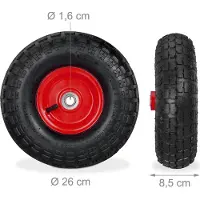 Relaxdays steekwagenwiel - set van 4 - luchtband - 3.50-4 - reservewiel - 136 kg - zwart-rood