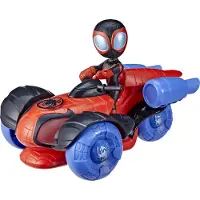 Hasbro Marvel Spidey en Zijn Fantastische Vrienden, Gloeiende Technoracer, raceauto, geschikt voor kinderen vanaf 3 jaar, werkt op AA-batterijen, zwart, blauw, rood