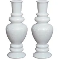 Ideas 4 Seasons Kaarsen kandelaar Venice - 2x - gekleurd glas - ribbel wit - D5,7 x H15 cm
