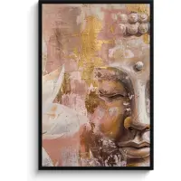 PosterMonkey Poster in lijst - Fotolijst 80x120 cm - Posters - Buddha - Bloem - Goud - Roze - Abstract - Posterlijst zwart - Decoratie - Wanddecoratie woonkamer - Muurdecoratie slaapkamer