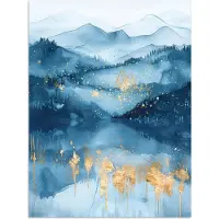 PosterMonkey Poster 30x40 cm - Landschap - Blauw - Modern - Goud - Abstract - Posters - Wanddecoratie badkamer - Muurdecoratie WC - Decoratieve accessoires - Toilet muur decoratie