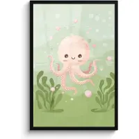 PosterMonkey Poster in lijst - Fotolijst 60x90 cm - Posters - Octopus - Zeedieren - Groen - Onderwater - Posterlijst zwart - Kamer decoratie - Wanddecoratie kinderkamer - Muurdecoratie babykamer