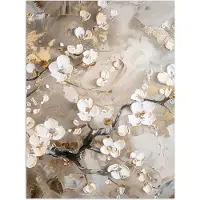 PosterMonkey Poster 120x160 cm - Bloemen - Wit - Goud - Beige - Luxe - Posters - Kamer decoratie - Wanddecoratie woonkamer - Muurdecoratie slaapkamer XXL