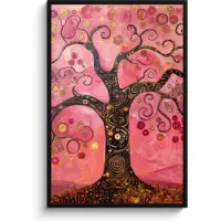 PosterMonkey Poster in lijst - Fotolijst 80x120 cm - Posters - Boom - Levensboom - Roze - Goud - Posterlijst zwart - Decoratie - Wanddecoratie woonkamer - Muurdecoratie slaapkamer