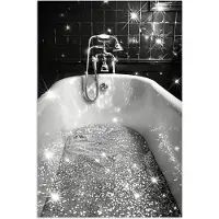 PosterMonkey Poster 60x90 cm - Badkuip - Glitters - Zwart wit - Badkamer - Posters - Wanddecoratie badkamer - Muurdecoratie WC - Decoratieve accessoires - Toilet muur decoratie