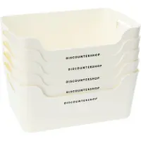 Discountershop Opbergmanden 3.6L set van 5 witte - stapelbare opbergbakjes 24,6x16,9x10,4 cm - kast organizer en opbergbox - kleding organizers en opbergtassen
