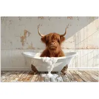 PosterMonkey Poster 120x80 cm - Schotse hooglander - Badkuip - Vintage - Koe - Posters - Wanddecoratie badkamer - Muurdecoratie WC - Decoratieve accessoires - Toilet muur decoratie