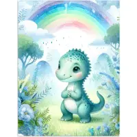PosterMonkey Poster 120x160 cm - Dino - Baby - Regenboog - Pastel kleuren - Posters - Kamer decoratie accessoires - Wanddecoratie kinderkamer - Muurdecoratie babykamer