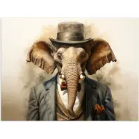 PosterMonkey Poster 120x90 cm - Vintage - Olifant - Hoed - Pak - Licht - Dieren - Posters - Kamer decoratie - Wanddecoratie woonkamer - Muurdecoratie slaapkamer