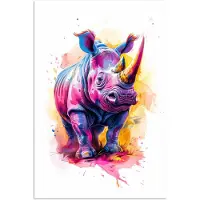 PosterMonkey Poster 40x60 cm - Neushoorn - Kleurrijk - Verf - Dieren - Posters - Wanddecoratie tienerkamer - Kamer decoratie voor tieners - Tiener jeugdkamer accessoires