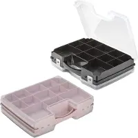 Forte Plastics - 4x opberg vakjesdoos/Sorteerboxen - 21-vaks kunststof - 28 x 21 x 6 cm - zwart en roze