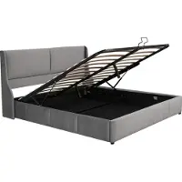 Merax Velvet Gestoffeerd Tweepersoonsbed 160x200 cm - Bed met Hydraulisch Opbergruimte - Grijs
