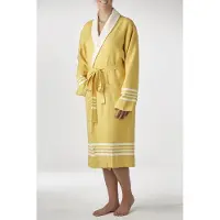 Lalay Gevoerde Hamam Badjas Krem Sultan Mustard Yellow - S - Hotelkwaliteit - Sjaalkraag - Luxe badjas - Badstof - Sauna Badjas - Ochtendjas - Badmantel