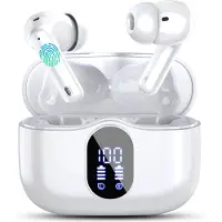 PrimeSound Sky Pro Draadloze Oordopjes - Active Noise Cancelling - LED Display - Bluetooth 5.3 - Wit