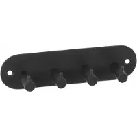 Siro Kapstok - 4 ophang haken - metaal - zwart - 11 x 21 cm - ruimtebesparend - wandkapstok - hal of badkamer