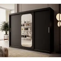 Meubella - Kledingkast Pete - Zwart - 250 cm - Met spiegel