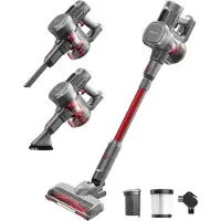 Auronic Steelstofzuiger - Zelfstaande Draadloze Steelstofzuiger - Zonder Zak - 220W - Vacuum Cleaner - Grijs/Rood