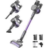 Auronic Steelstofzuiger - Draadloos - Zonder Zak - Op Accu - Zelfstaand - 220W - Extra Batterij - Vacuum Cleaner - Grijs/Paars