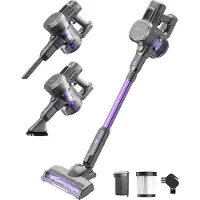 Auronic Steelstofzuiger - Zelfstaande Draadloze Steelstofzuiger - Zonder Zak - 220W - Vacuum Cleaner - Grijs/Paars