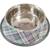 Nobleza RVS hondenvoerbak - Maat M - Inhoud 600ml - Antislip - Schotse ruit - Paars groen