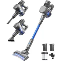 Auronic Steelstofzuiger - Draadloos - Zonder Zak - Op Accu - Zelfstaand - 220W - Extra Batterij - Vacuum Cleaner - Grijs/Blauw
