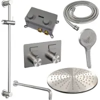 Brauer Edition Inbouw Doucheset - Ronde Handdouche - 30cm Hoofdouche - Gebogen Wandarm - Glijstang - Geborsteld Rvs PVD - Messing - Kranen, - Kranen, Douchekranen, Douchesets, Inbouw douchesets