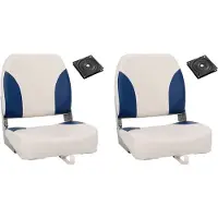 vidaXL Bootstoel 2 set met blauw-witte kussens inklapbaar