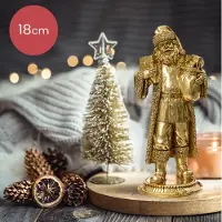 Lumineo Gouden polyresin kerstman op voetstuk - 18 cm