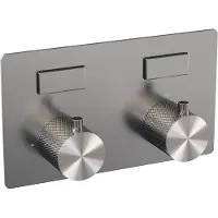 Brauer Brushed Carving thermostatische inbouw regendouche met drukknoppen SET 62 met 30 cm douchekop en rechte muurarm en staaf handdouche en doucheslang en geïntegreerde glijstang RVS geborsteld PVD