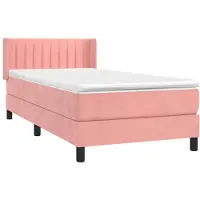 vidaXL Boxspring met matras fluweel roze 90x190 cm