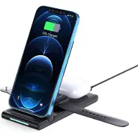 MMOBIEL Draadloze Oplader Geschikt voor Smartphones / Smart Watch / Oordopjes - Inklapbaar 3-in-1 Draadloos Oplaadstation – Compacte Wireless Charger - Zwart