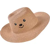 Decopatent - Zonnehoed Kind Meisjes - Zomerhoed met vrolijk gezicht en oren - Kinderhoed - Strohoed UV - Strandhoed Hoofddeksel - Hoed voor Kinderen - Maat: 50-52 Kleur: Licht Bruin