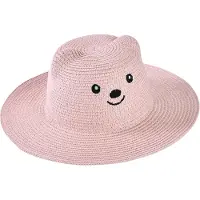 Decopatent - Zonnehoed Kind Meisjes - Zomerhoed met vrolijk gezicht en oren - Kinderhoed - Strohoed UV - Strandhoed Hoofddeksel - Hoed voor Kinderen - Maat: 50-52 Kleur: Licht Roze