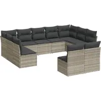 vidaXL 11-delige Loungeset met kussens poly rattan lichtgrijs