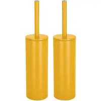 Spirella Luxe Toiletborstel in houder Cannes - 2x - saffraan geel - metaal - 40 x 9 cm - met binnenbak - Toiletborstels