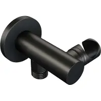 Brauer Black Edition thermostatische inbouw badkraan met drukknoppen SET 04 met badvulcombinatie en 3-standen handdouche en doucheslang en wandaansluitbocht mat zwart